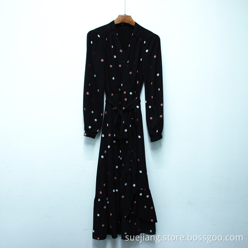 Women Long Sleeve Dot Casual Dress